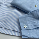 Completo camicia coreana azzurra in lino e bermuda millerighebianco e azzurro SU87B SU84B