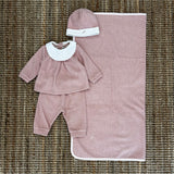 Newborn broken set in warm antique pink cannetè cotton 04283