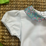 Completo spezzato newborn body con colletto fantasia e bloomers punto smock fiorellini azzurro 78952 75252