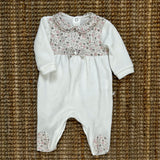 Newborn baby romper in milk chenille and pink and grey flower pattern 06203