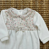 Newborn baby romper in milk chenille and pink and grey flower pattern 06203