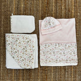 Baby pink chenille newborn blanket with little flowers 14267