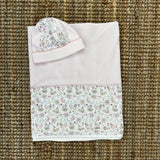 Baby pink chenille newborn blanket with little flowers 14267