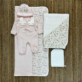 Baby pink chenille newborn blanket with little flowers 14267