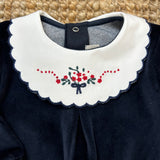 Navy blue chenille newborn romper with embroidery 065008