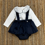 Newborn culottes with suspenders in smooth blue velvet 08503