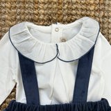 Newborn culottes with suspenders in smooth blue velvet 08503