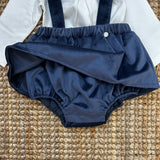 Newborn culottes with suspenders in smooth blue velvet 08503