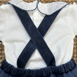 Newborn culottes with suspenders in smooth blue velvet 08503