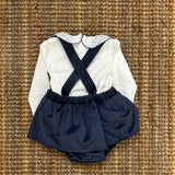 Newborn culottes with suspenders in smooth blue velvet 08503