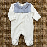 Milk and light blue chenille newborn onesie 062132