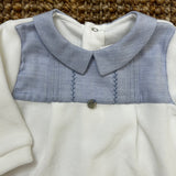 Milk and light blue chenille newborn onesie 062132