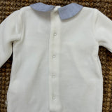 Milk and light blue chenille newborn onesie 062132