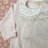 Tutina newborn in cotone rosa colletto bianco rifinito con pizzo RND53M