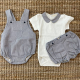 Completo newborn body con colletto fantasia e coulotte microrighine bianco e blu NY19B NY44B