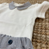 Completo newborn body con colletto fantasia e coulotte microrighine bianco e blu NY19B NY44B