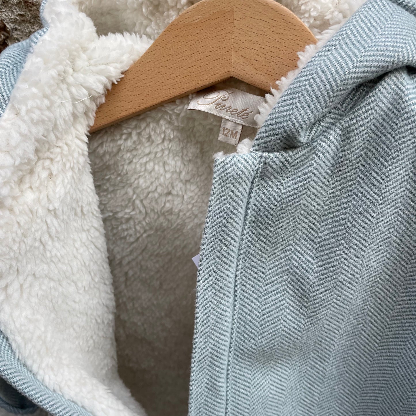Cappottino newborn giacchina spigato azzurro con cappuccio interno teddy art OI2407408