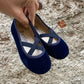 Scarpe ballerine velluto blu marino con elastico incrociato art 12851