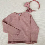 Mi Lucero x LA NUVOLA LAB I24115 pink buttoned crew neck sweater