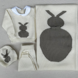 Completo spezzato newborn con coniglietto lana merinos extrafine FW07LU24MA + FW01LU24PA