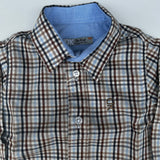 Light blue and hazelnut checked shirt DK537