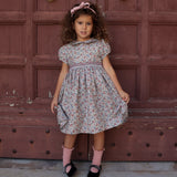 Smocked flower dress with half sleeve and round collar art FCCM004VEPR