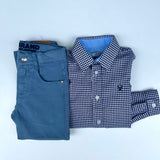 White and blue micro check shirt DK526