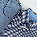 White and blue micro check shirt DK526