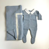 Blue newborn romper with embroidered collar DK131