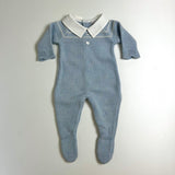 Blue newborn romper with embroidered collar DK131