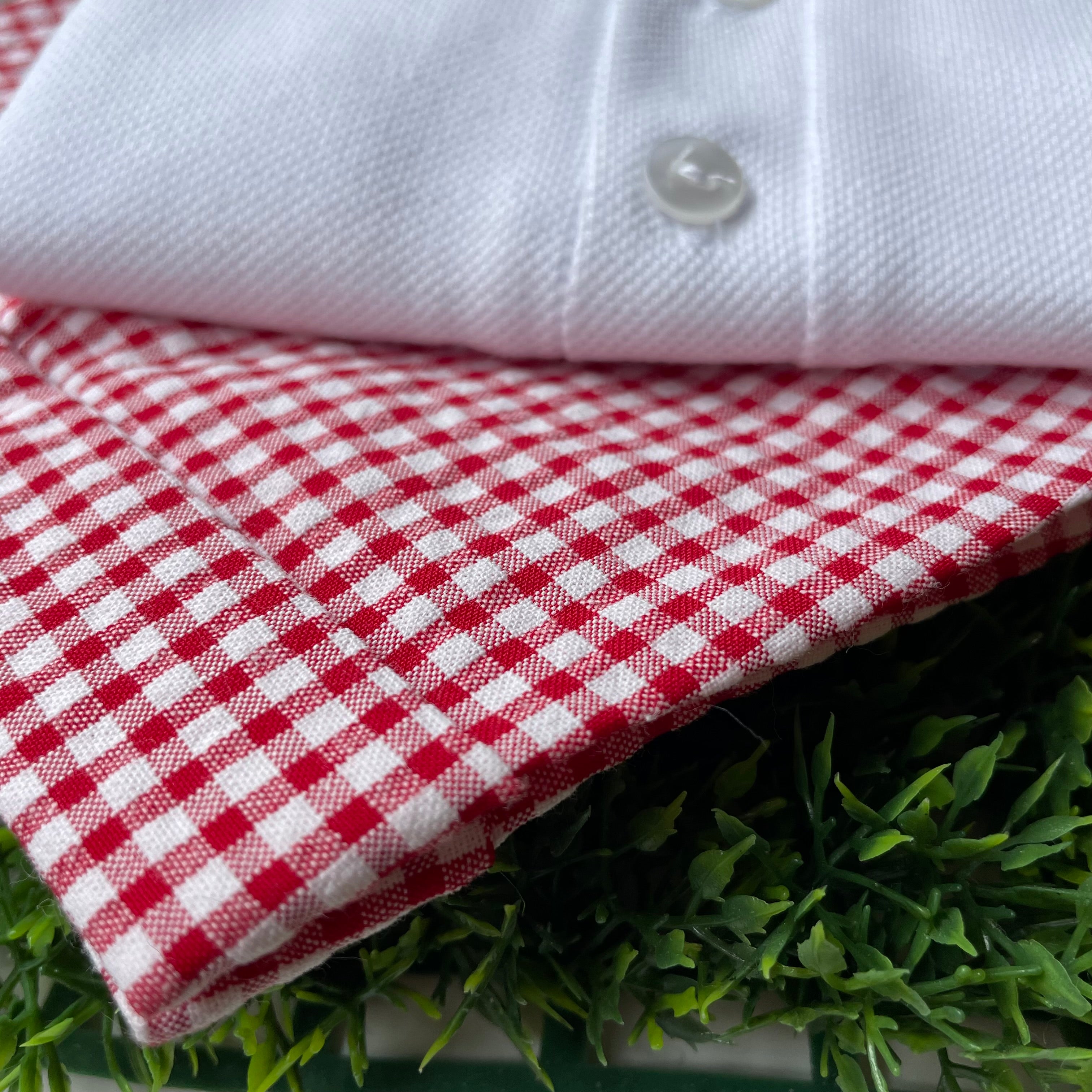 Completo LAB Fabio polo in piquet dettagli fantasia e bermuda vichy rosso e bianco
