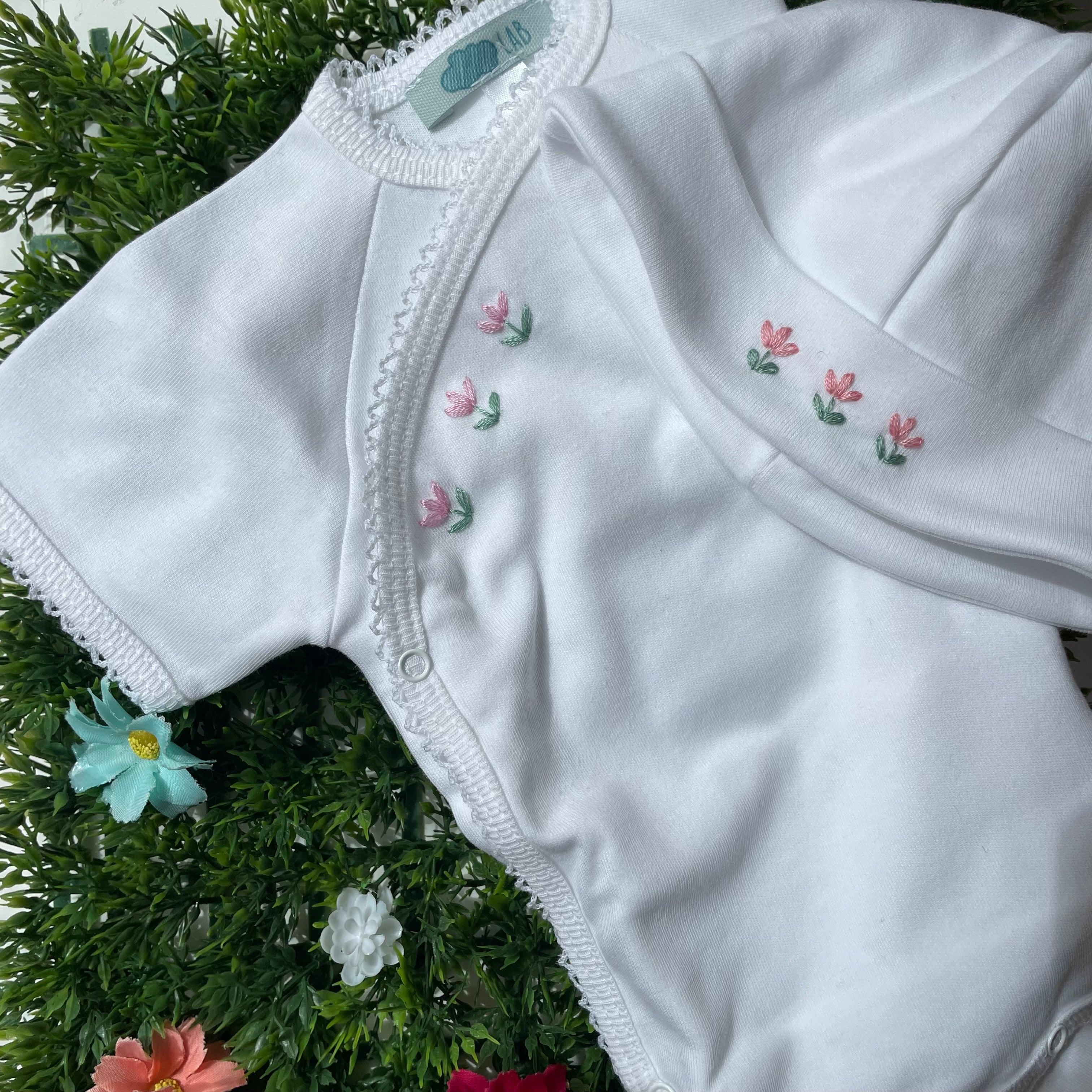 Body LAB newborn mezza manica apertura a kimono ricamo tulipani