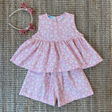 Completo LAB Marghe top frill e short fantasia margherite rosa