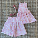 Completo LAB Marghe top frill e short fantasia margherite rosa