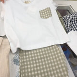 Completo t-shirt e bermuda vichy bianco e oliva Time to Bloom 133006 133001