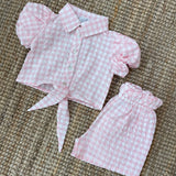 Shorts vichy rosa e bianco HN25120