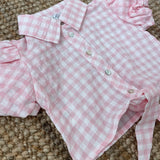 Camicetta crop vichy rosa e bianco HN21119