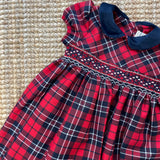 Abito newborn tartan rosso e blu ricamo punto smock FCCI100VERR