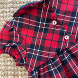 Abito newborn tartan rosso e blu ricamo punto smock FCCI100VERR