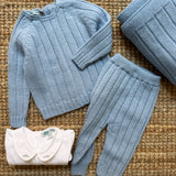 Completo spezzato newborn canalé azzurro Mi Lucero x LA NUVOLA LAB 26304 25300