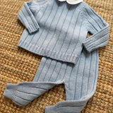 Completo spezzato newborn canalé azzurro Mi Lucero x LA NUVOLA LAB 26304 25300