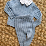 Completo spezzato newborn canalé azzurro Mi Lucero x LA NUVOLA LAB 26304 25300