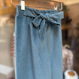 Pantalone palazzo velluto a coste petrolio con cintura nodo 5320 Pepecè