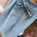 Pantalone palazzo velluto a coste petrolio con cintura nodo 5320 Pepecè