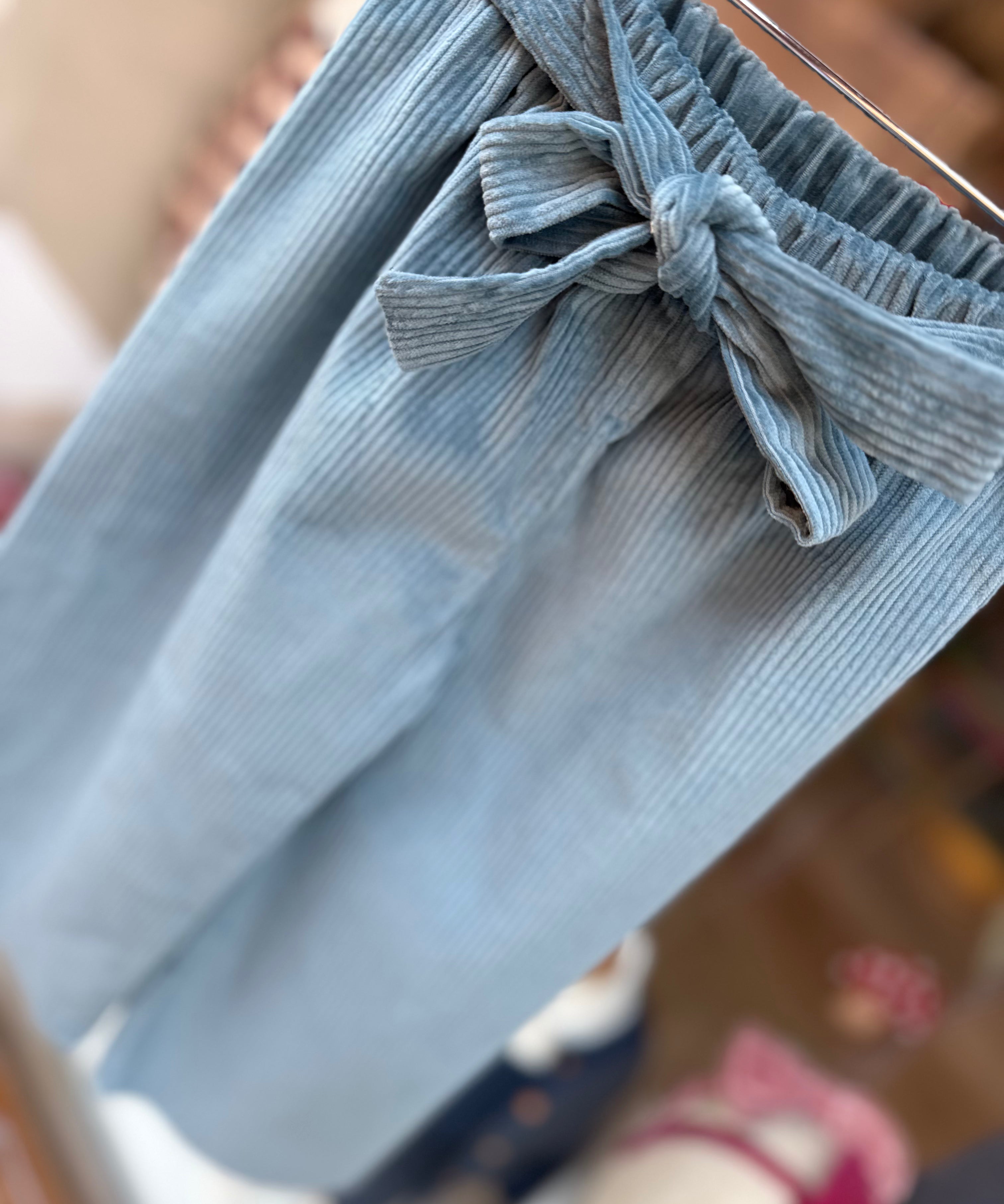Pantalone palazzo velluto a coste petrolio con cintura nodo 5320 Pepecè