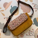 Tracolla patchwork LAB velluto senape + bacche e fiorellini