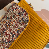 Tracolla patchwork LAB velluto senape + bacche e fiorellini