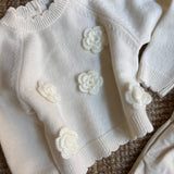 Maglione color latte con fiori applicati DrKid