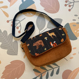 Tracolla patchwork LAB velluto caramello + fantasia bosco