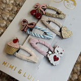 Pack 5 mollette clic-clac fiocco ciliegie e cuore Mimi & Lula